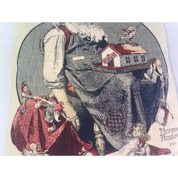 Norman Rockwell Santa's Helpers Decorative Throw Pillow 15" Holiday Christmas - Picture 1 of 6